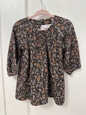 Zara Brown Floral Smocked Neck Blouse